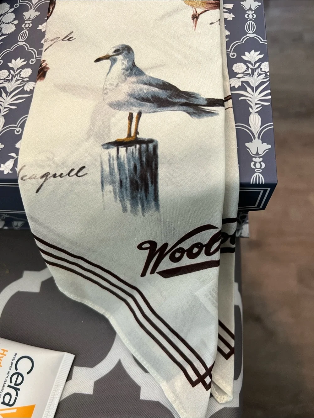 Woolrich Cream Cotton Bandana with Brown Bird Print